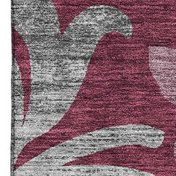 HomeRoots 10' Burgundy Gray Silver Floral Washable Area Rug - Durable, Stylish, UV Protected for Large Spaces 664116