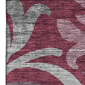 HomeRoots 10' Burgundy Gray Silver Floral Washable Area Rug - Durable, Stylish, UV Protected for Large Spaces 664116