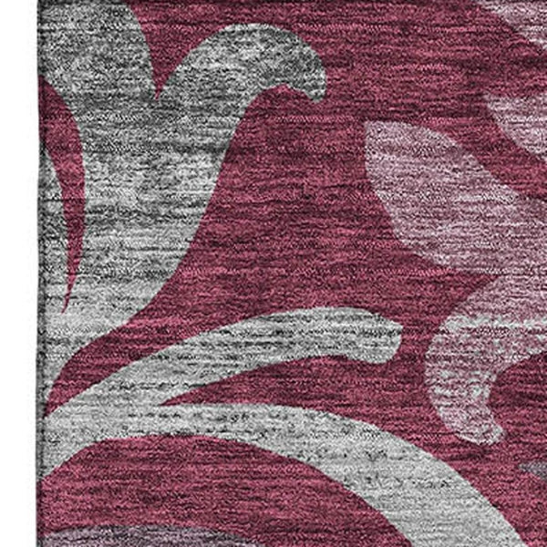 HomeRoots 10' Burgundy Gray Silver Floral Washable Area Rug - Durable, Stylish, UV Protected for Large Spaces 664116