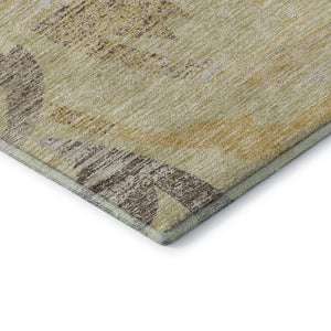 HomeRoots 8' Washable Gold Beige Taupe Floral Round Rug with UV Protection for Timeless Elegance & Durability 664119