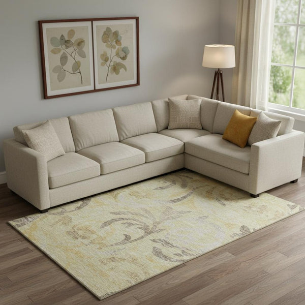 HomeRoots 8' X 10' Floral Area Rug in Gold, Beige, and Taupe - Washable, UV Protected, Durable & Stylish Decor 664120