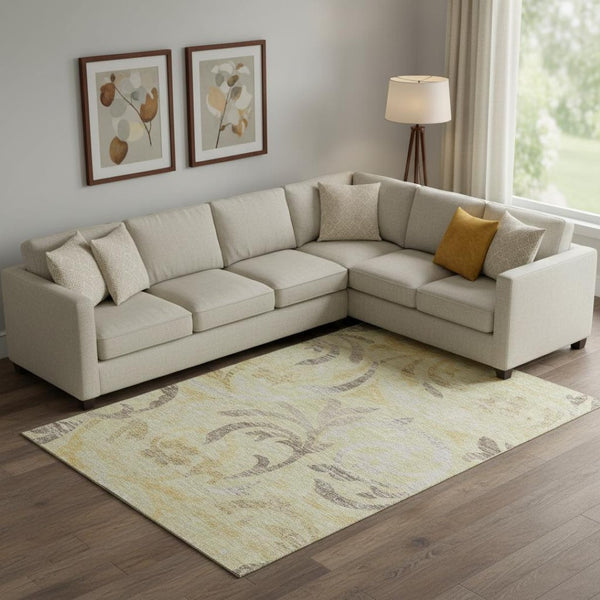 HomeRoots 9' X 12' Gold Beige Floral Area Rug with UV Protection – Durable, Washable, and Stain-Resistant Design 664121
