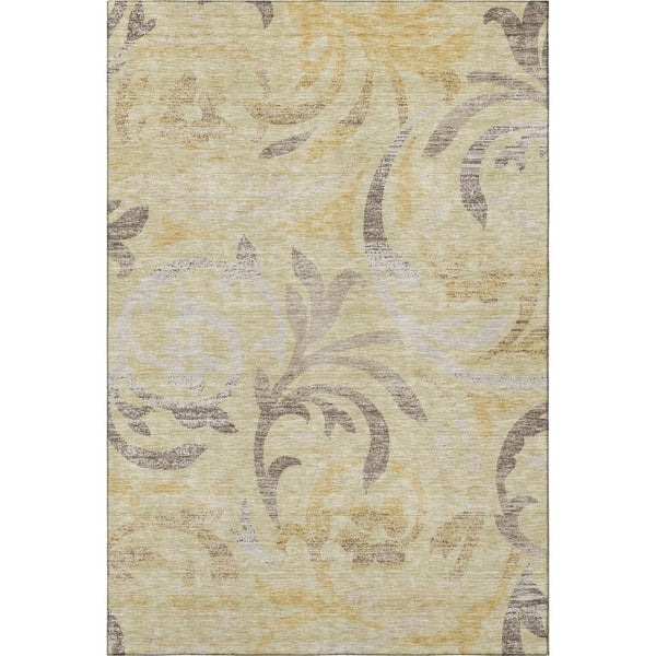 HomeRoots 9' X 12' Gold Beige Floral Area Rug with UV Protection – Durable, Washable, and Stain-Resistant Design 664121