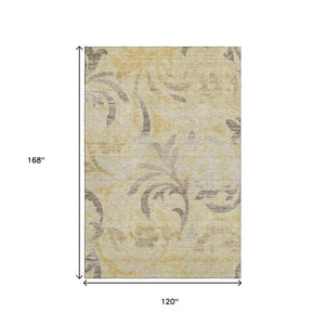 HomeRoots 10' Transitional Floral Area Rug in Gold, Beige & Taupe - Washable, UV-Protected & Durable Design 664122