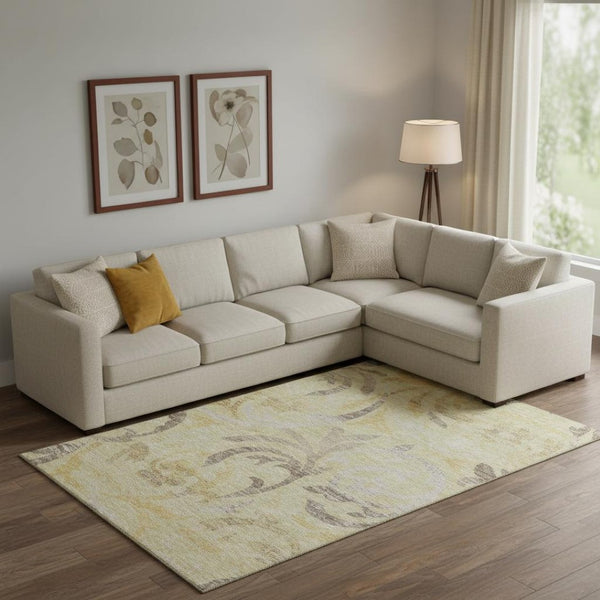 HomeRoots 10' Transitional Floral Area Rug in Gold, Beige & Taupe - Washable, UV-Protected & Durable Design 664122