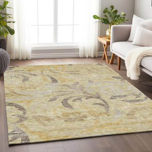 HomeRoots 10' Transitional Floral Area Rug in Gold, Beige & Taupe - Washable, UV-Protected & Durable Design 664122