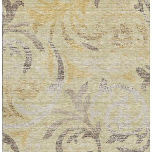 HomeRoots 10' Transitional Floral Area Rug in Gold, Beige & Taupe - Washable, UV-Protected & Durable Design 664122
