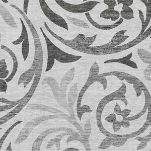 HomeRoots 5' X 8' Elegant Gray Ivory Silver Floral Area Rug – Washable, UV Protected & Stain Resistant Design 664124