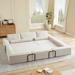 English Elm Large Modular Corduroy Sectional Sofa Configurable Seating for Family Living Rooms Khaki W3396S00057