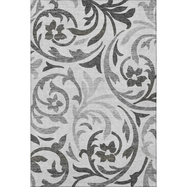 HomeRoots 8' X 10' Gray Ivory Silver Floral Area Rug - Stylish, Washable, Stain Resistant & UV Protected Decor 664126