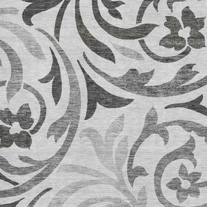 HomeRoots 9' X 12' Floral Gray Ivory Silver Area Rug - Washable, UV Protected, Stain Resistant for High Traffic Spaces 664127