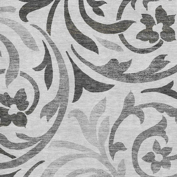 HomeRoots 9' X 12' Floral Gray Ivory Silver Area Rug - Washable, UV Protected, Stain Resistant for High Traffic Spaces 664127