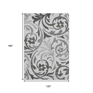 HomeRoots 10' Gray Ivory and Silver Floral Washable Area Rug - Durable, UV-Protected, Perfect for Busy Homes 664128