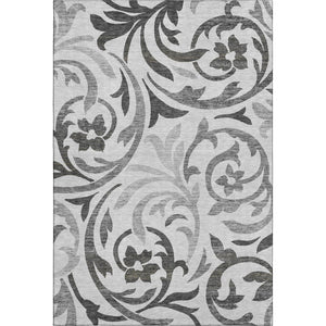 HomeRoots 10' Gray Ivory and Silver Floral Washable Area Rug - Durable, UV-Protected, Perfect for Busy Homes 664128