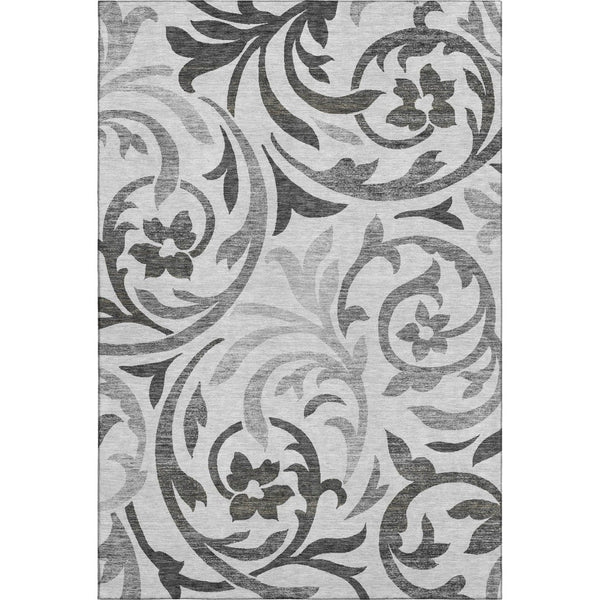 HomeRoots 10' Gray Ivory and Silver Floral Washable Area Rug - Durable, UV-Protected, Perfect for Busy Homes 664128