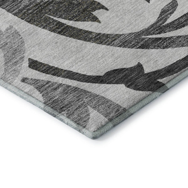 HomeRoots 10' Gray Ivory and Silver Floral Washable Area Rug - Durable, UV-Protected, Perfect for Busy Homes 664128