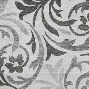 HomeRoots 10' Gray Ivory and Silver Floral Washable Area Rug - Durable, UV-Protected, Perfect for Busy Homes 664128