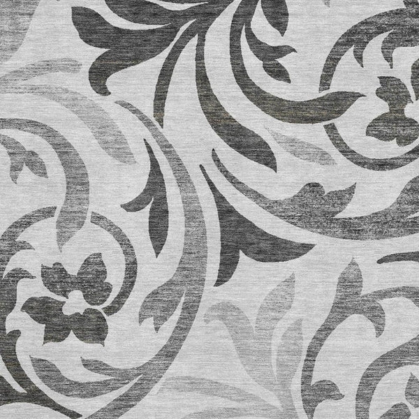 HomeRoots 10' Gray Ivory and Silver Floral Washable Area Rug - Durable, UV-Protected, Perfect for Busy Homes 664128