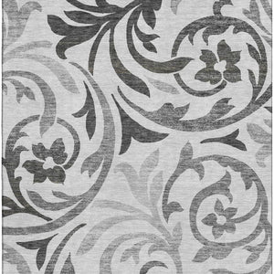 HomeRoots 10' Gray Ivory and Silver Floral Washable Area Rug - Durable, UV-Protected, Perfect for Busy Homes 664128