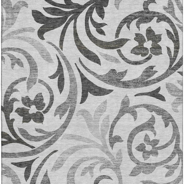 HomeRoots 10' Gray Ivory and Silver Floral Washable Area Rug - Durable, UV-Protected, Perfect for Busy Homes 664128