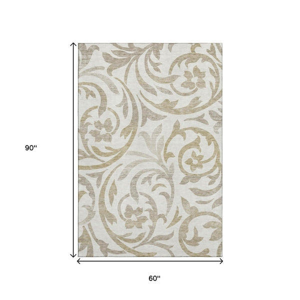 HomeRoots 5' X 8' Elegant Floral Washable Area Rug with UV Protection - Durable, Stain Resistant, Timeless Design 664136