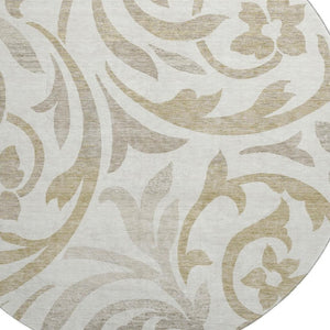 HomeRoots 8' Ivory Beige and Taupe Floral Washable Round Rug - Stylish, Durable, UV-Protected for Any Space! 664137