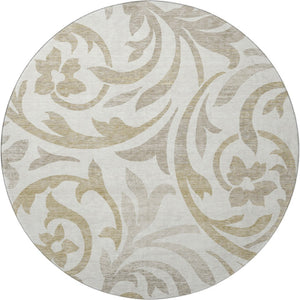 HomeRoots 8' Ivory Beige and Taupe Floral Washable Round Rug - Stylish, Durable, UV-Protected for Any Space! 664137