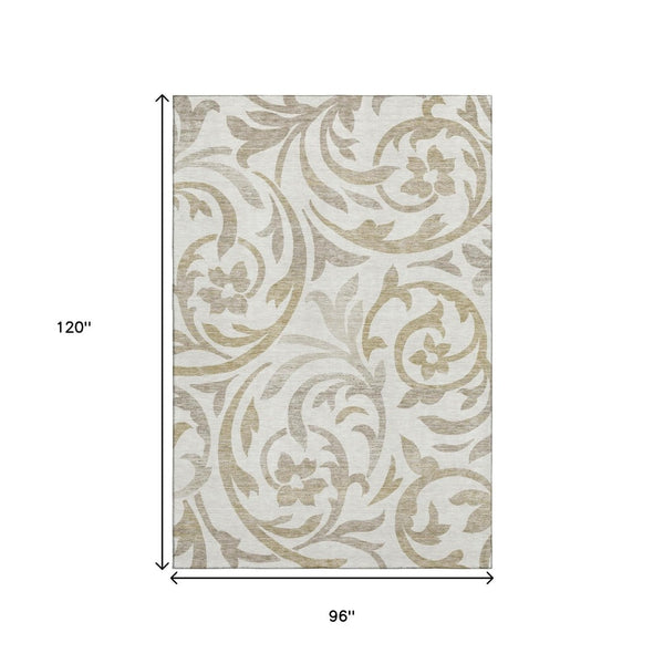 HomeRoots 8' X 10' Ivory Beige Floral Area Rug - Washable, UV Protected, Durable Design for Busy Homes 664138