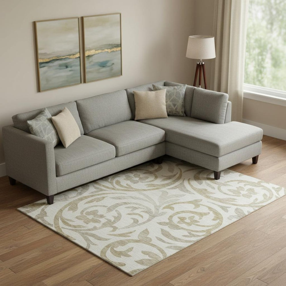 HomeRoots 8' X 10' Ivory Beige Floral Area Rug - Washable, UV Protected, Durable Design for Busy Homes 664138