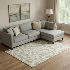 HomeRoots 8' X 10' Ivory Beige Floral Area Rug - Washable, UV Protected, Durable Design for Busy Homes 664138