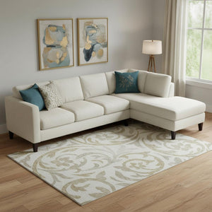 HomeRoots 9' X 12' Elegant Ivory Beige Taupe Floral Washable Area Rug with UV Protection for Busy Homes 664139