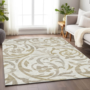 HomeRoots 9' X 12' Elegant Ivory Beige Taupe Floral Washable Area Rug with UV Protection for Busy Homes 664139