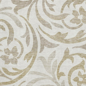 HomeRoots 9' X 12' Elegant Ivory Beige Taupe Floral Washable Area Rug with UV Protection for Busy Homes 664139