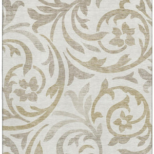 HomeRoots 9' X 12' Elegant Ivory Beige Taupe Floral Washable Area Rug with UV Protection for Busy Homes 664139