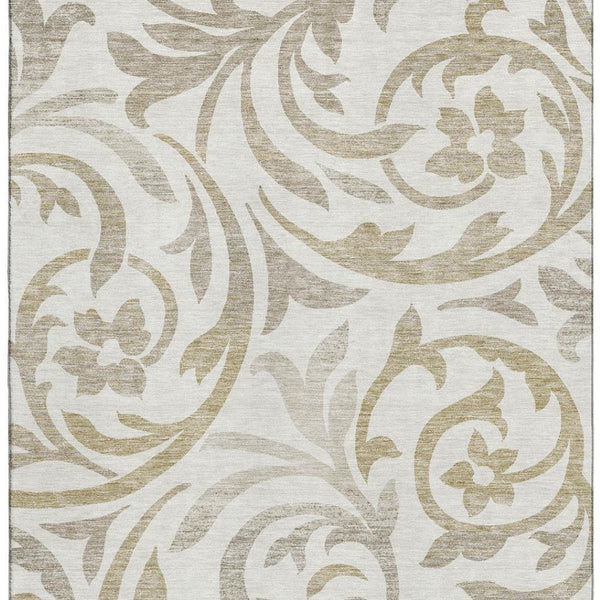 HomeRoots 9' X 12' Elegant Ivory Beige Taupe Floral Washable Area Rug with UV Protection for Busy Homes 664139