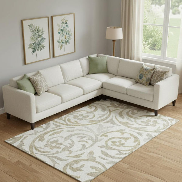 HomeRoots 10' X 14' Elegant Ivory, Beige & Taupe Floral Washable Area Rug with UV Protection for Homes 664140
