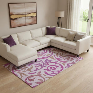 HomeRoots 8' X 10' Elegant Lavender Blush Floral Area Rug - Washable, UV-Protected, Stain-Resistant Design! 664144