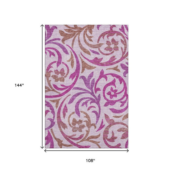 HomeRoots 9' X 12' Floral Area Rug in Lavender Blush & Ivory - Washable, Durable, Stain-Resistant with UV Protection 664145