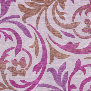 HomeRoots 9' X 12' Floral Area Rug in Lavender Blush & Ivory - Washable, Durable, Stain-Resistant with UV Protection 664145
