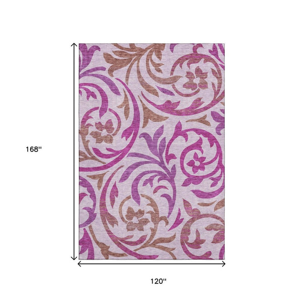 HomeRoots 10' Floral Lavender Blush & Ivory Area Rug - Washable, UV Protected, Durable Design for Families 664146