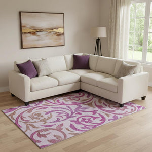 HomeRoots 10' Floral Lavender Blush & Ivory Area Rug - Washable, UV Protected, Durable Design for Families 664146