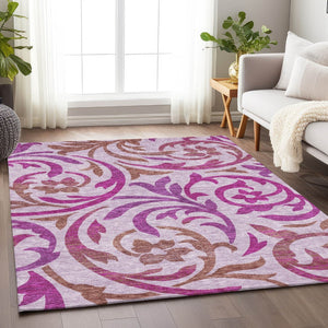 HomeRoots 10' Floral Lavender Blush & Ivory Area Rug - Washable, UV Protected, Durable Design for Families 664146