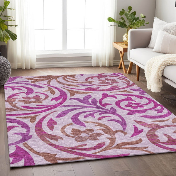 HomeRoots 10' Floral Lavender Blush & Ivory Area Rug - Washable, UV Protected, Durable Design for Families 664146