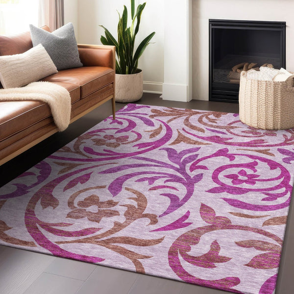 HomeRoots 10' Floral Lavender Blush & Ivory Area Rug - Washable, UV Protected, Durable Design for Families 664146