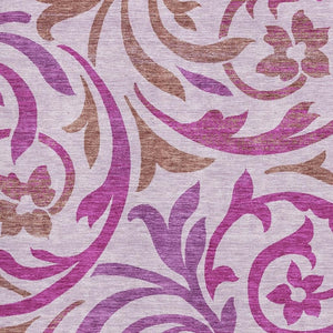 HomeRoots 10' Floral Lavender Blush & Ivory Area Rug - Washable, UV Protected, Durable Design for Families 664146