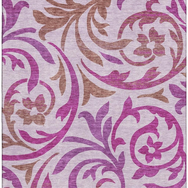 HomeRoots 10' Floral Lavender Blush & Ivory Area Rug - Washable, UV Protected, Durable Design for Families 664146