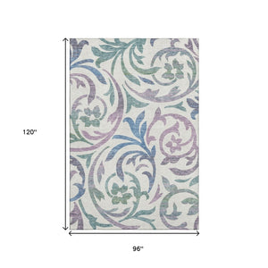 HomeRoots 8' X 10' Elegant White Sage and Mauve Floral Area Rug - Washable, Stain-Resistant, UV Protected Design 664156