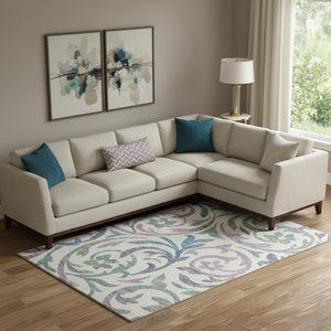 HomeRoots 8' X 10' Elegant White Sage and Mauve Floral Area Rug - Washable, Stain-Resistant, UV Protected Design 664156