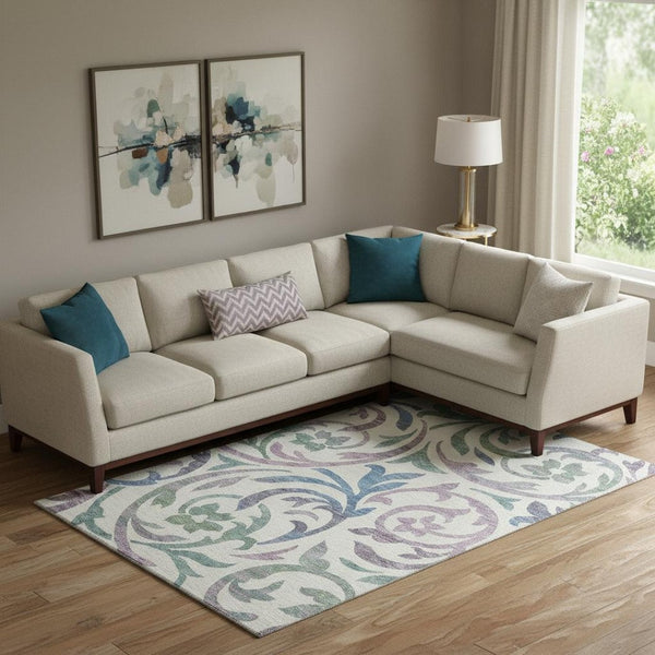 HomeRoots 8' X 10' Elegant White Sage and Mauve Floral Area Rug - Washable, Stain-Resistant, UV Protected Design 664156