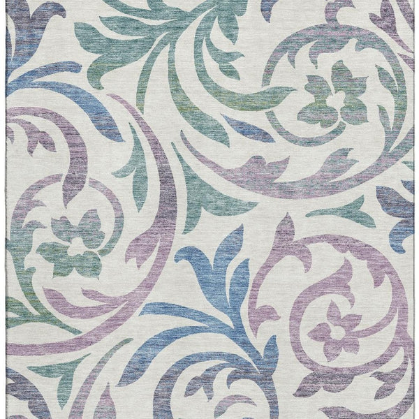 HomeRoots 8' X 10' Elegant White Sage and Mauve Floral Area Rug - Washable, Stain-Resistant, UV Protected Design 664156
